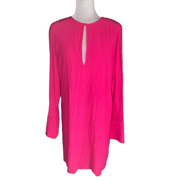 Equipment Bonnie Fuchsia Carmine Pink Cutout Long Sleeve Tunic Mini Dress - M - Picture 6 of 16